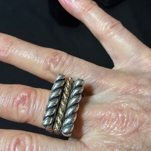 Dian Malouf 14kt Gold and Sterling Silver Ring Set